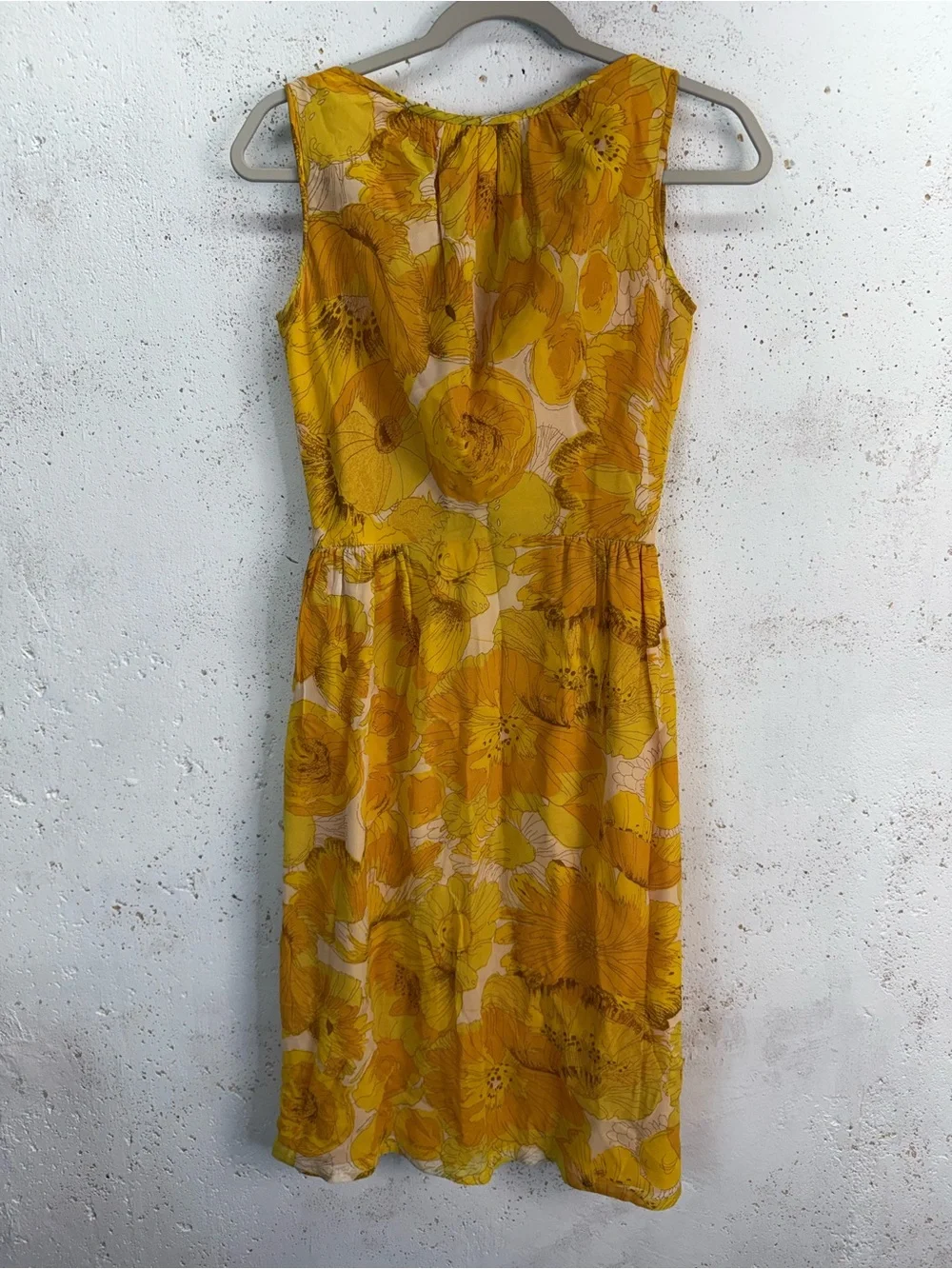 Vintage 50s 60s Sleeveless Yellow Floral Belted Dress with Scarf